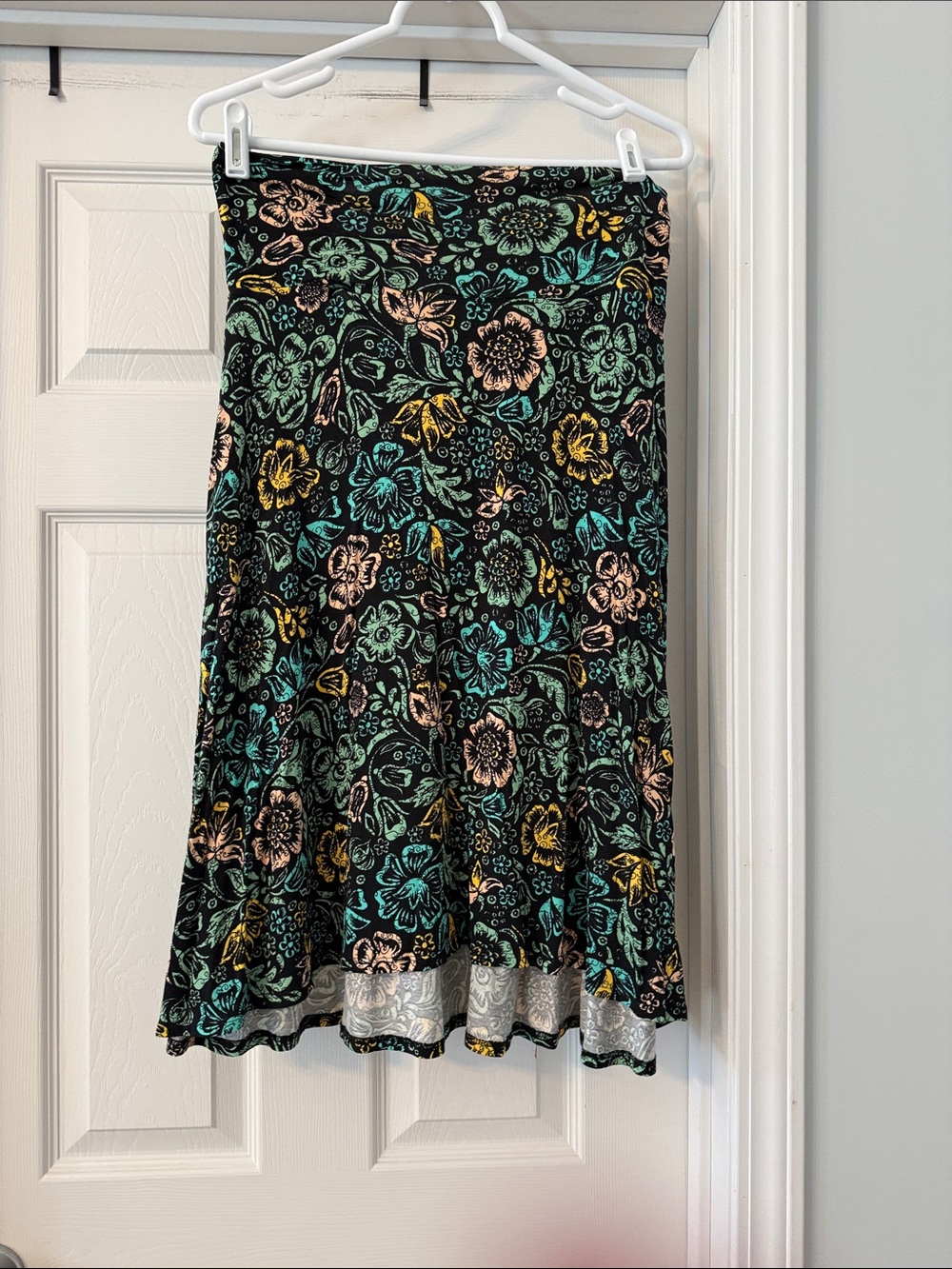 LuLaRoe Black Floral Circle Skirt with Teal, Mustard & Blush Accents